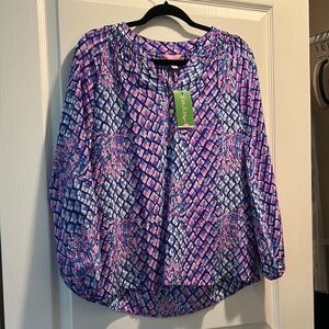 NWT - Lilly Pulitzer Purple and Blue 3/4 Sleeve Relaxed Blouse